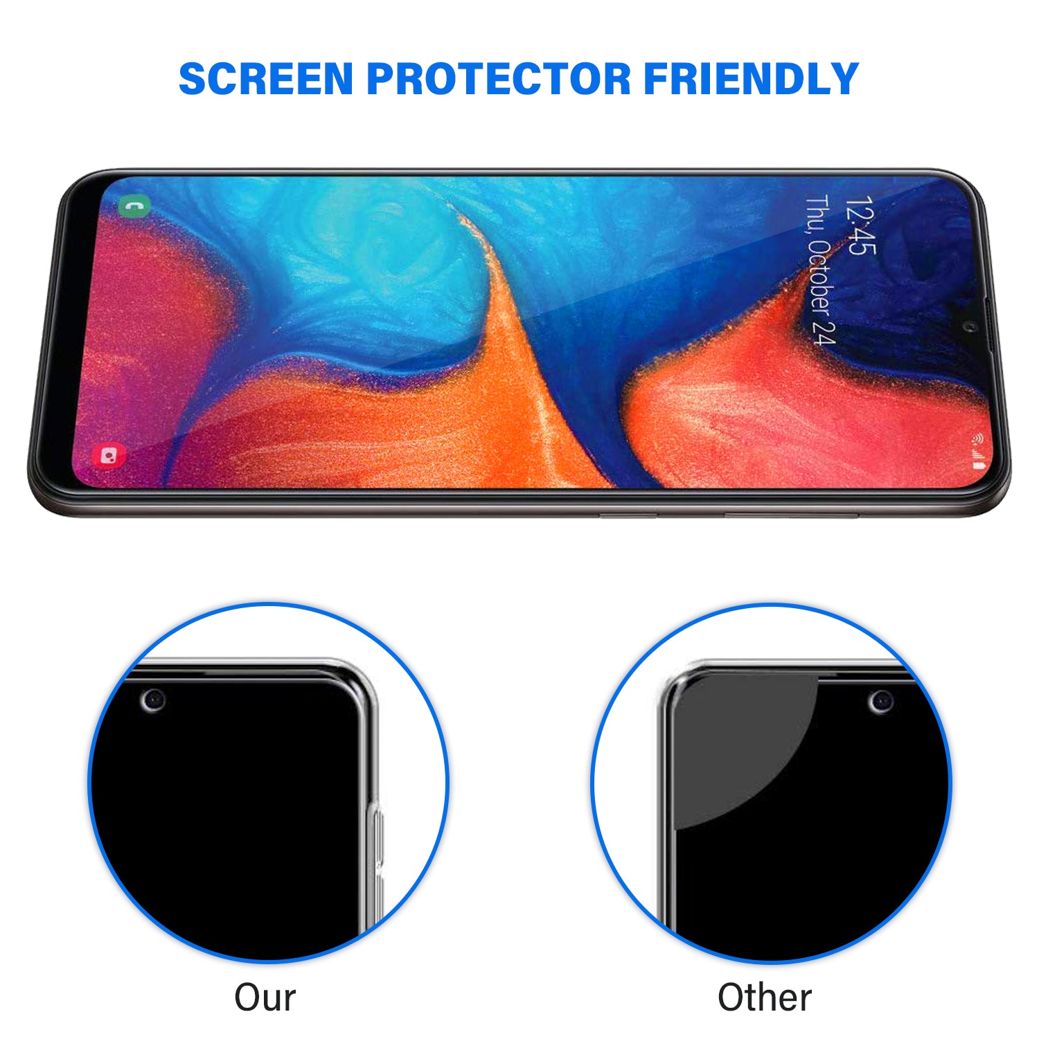 Tough On Samsung Galaxy A30 / A20 Tempered Glass Screen Protector Black Frame