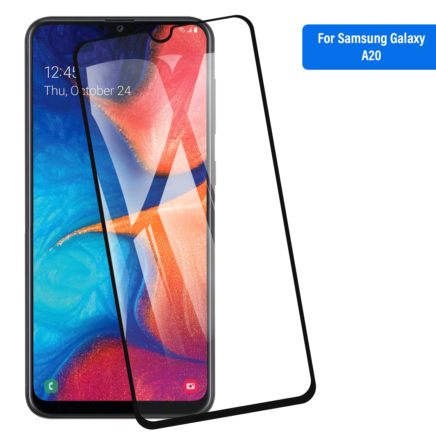 Tough On Samsung Galaxy A30 / A20 Tempered Glass Screen Protector Black Frame