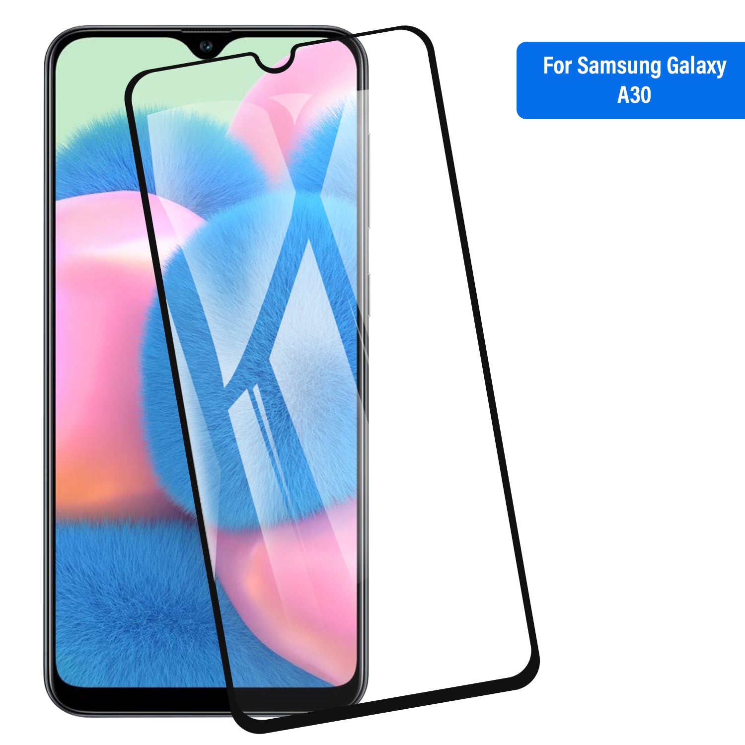 Tough On Samsung Galaxy A30 / A20 Tempered Glass Screen Protector Black Frame