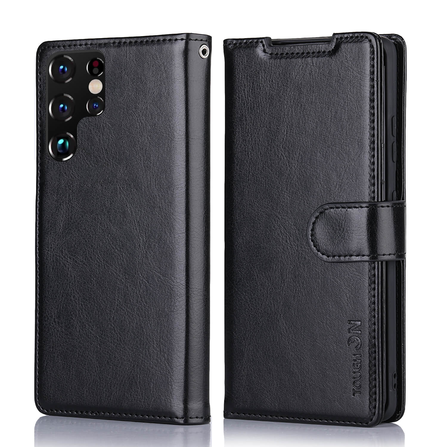 Tough On Samsung Galaxy S22 Ultra 5G Flip Wallet Leather Case Black
