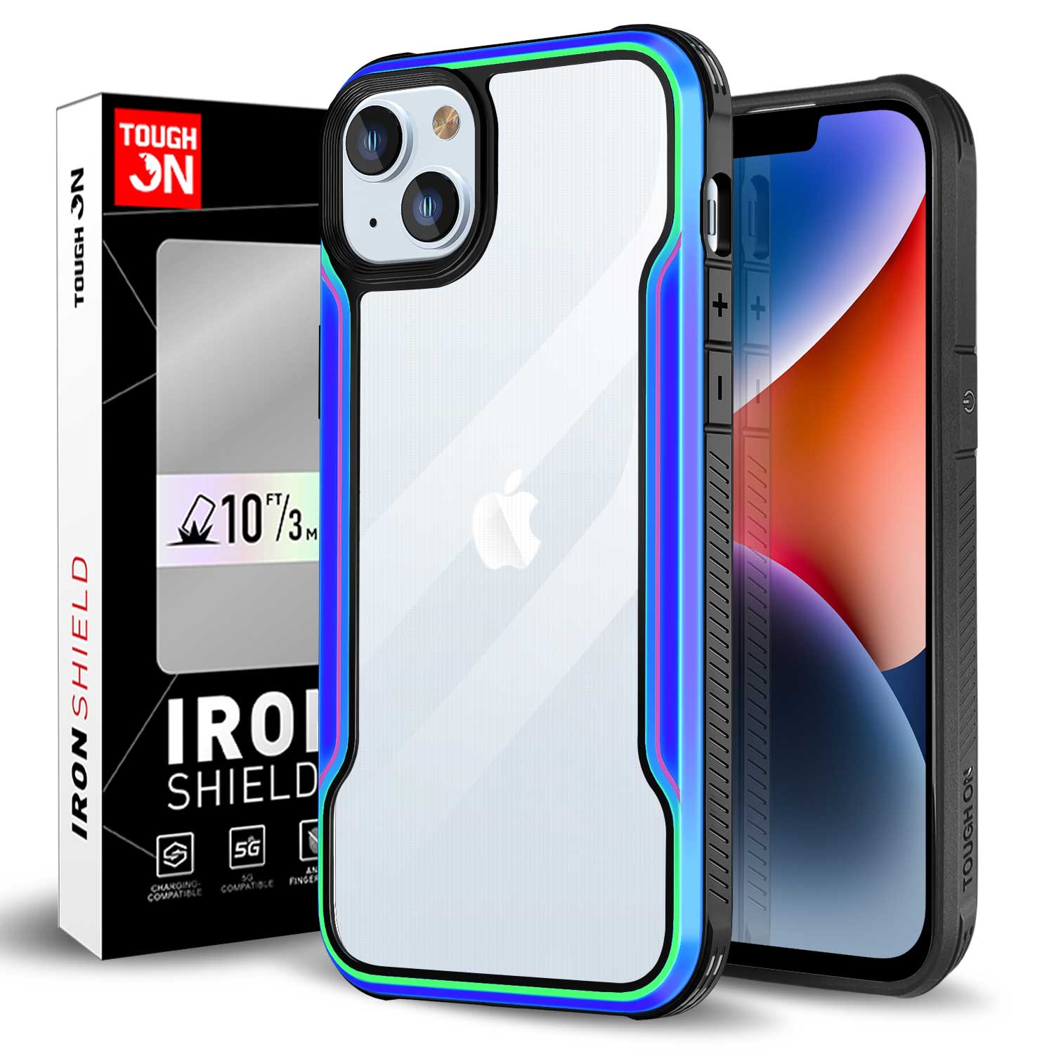 Tough On iPhone 14 Plus Case Iron Shield Iridescent with Black