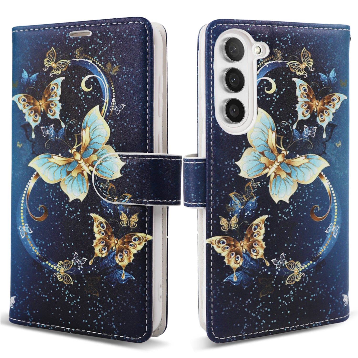 Tough On Samsung Galaxy S23 Plus Flip Wallet Leather Case Butterfly Blue Holly