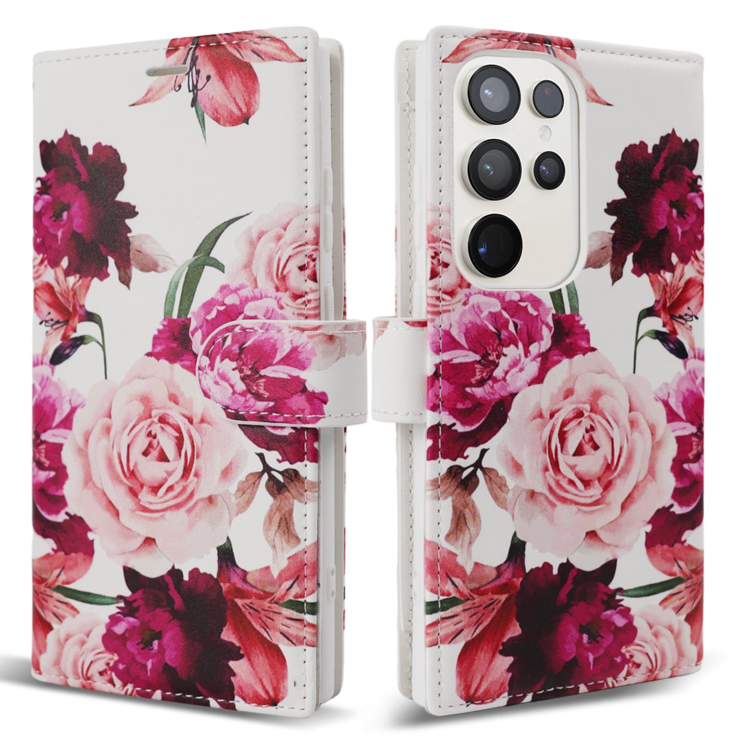 Tough On Samsung Galaxy S23 Ultra Flip Wallet Leather Case Rose Flower