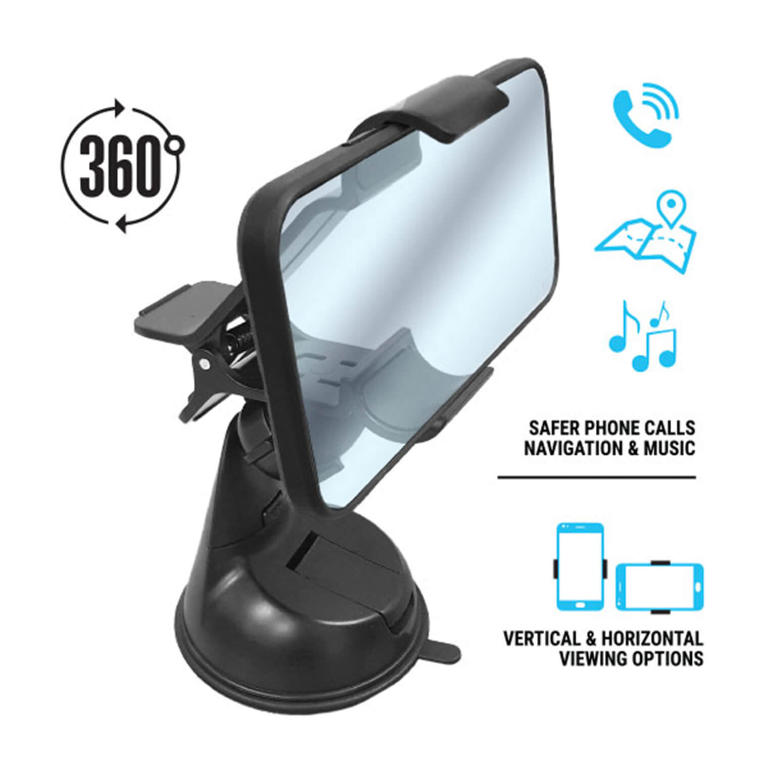 Universal 360° Smartphone Car Holder Windscreen Black