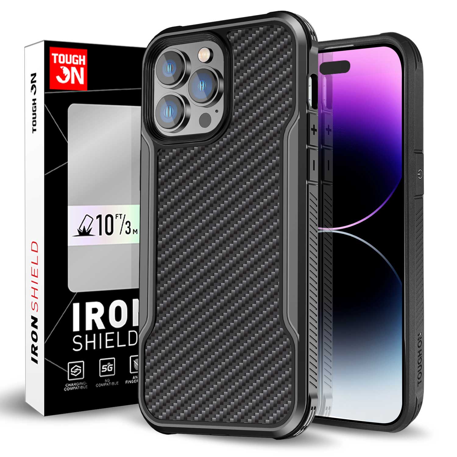 Tough On iPhone 14 Pro Max Case Iron Shield Carbon Fiber w/ Magsafe Black