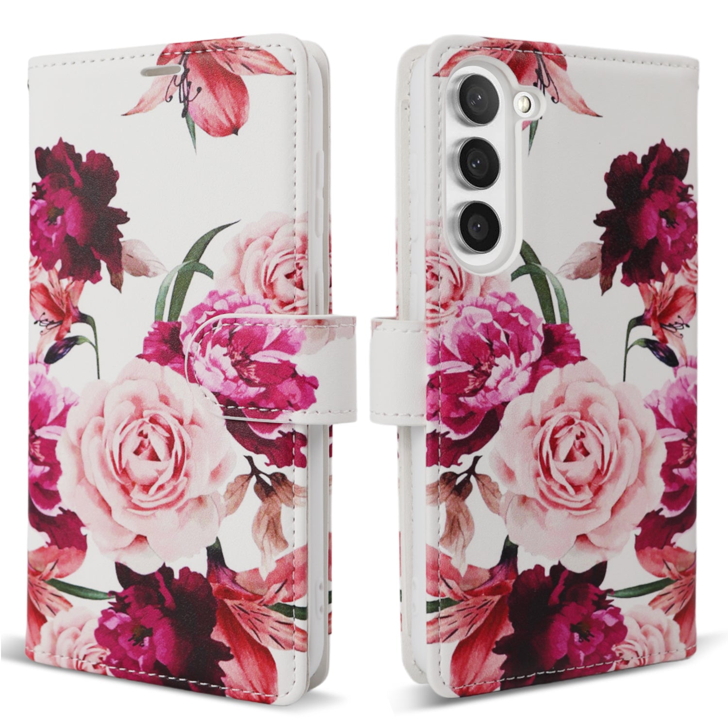 Tough On Samsung Galaxy S23 Flip Wallet Leather Case Rose Flower