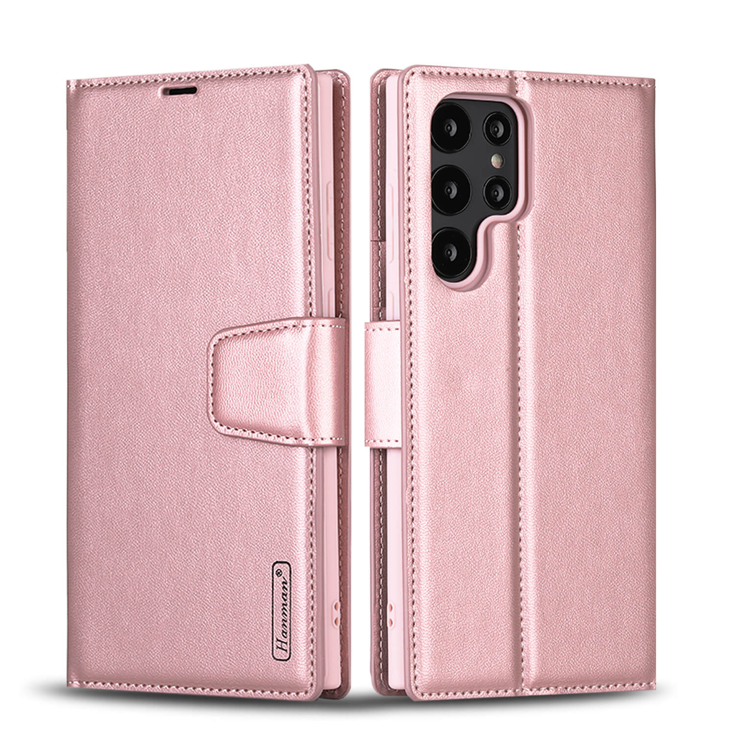 Hanman Samsung Galaxy S22 Ultra 5G Case Leather Rose Gold