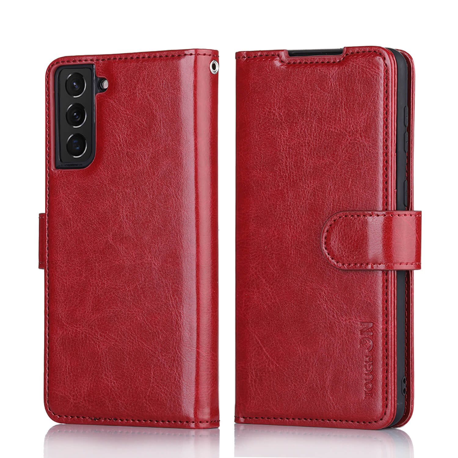Tough On Samsung Galaxy S22 Plus 5G Flip Wallet Leather Case Red