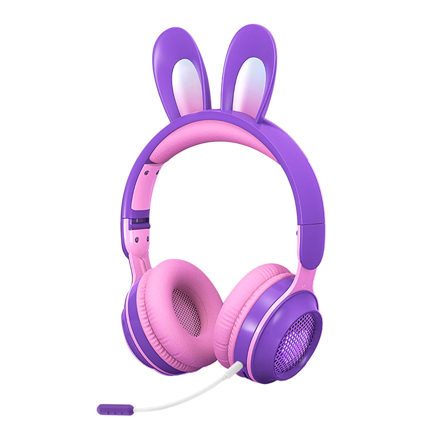 Wireless Headphones Rabbit Ear Bluetooth Over Ear w/Microphone Kids Purple