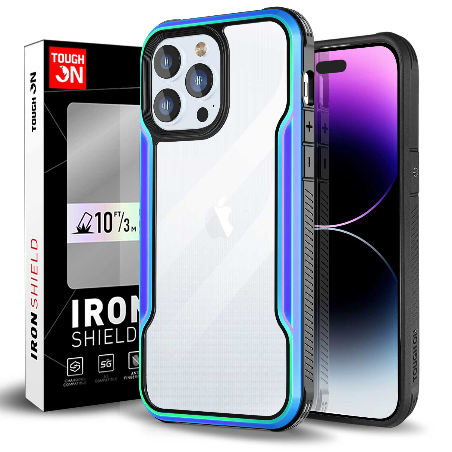 Tough On iPhone 14 Pro Case Iron Shield Iridescent with Black