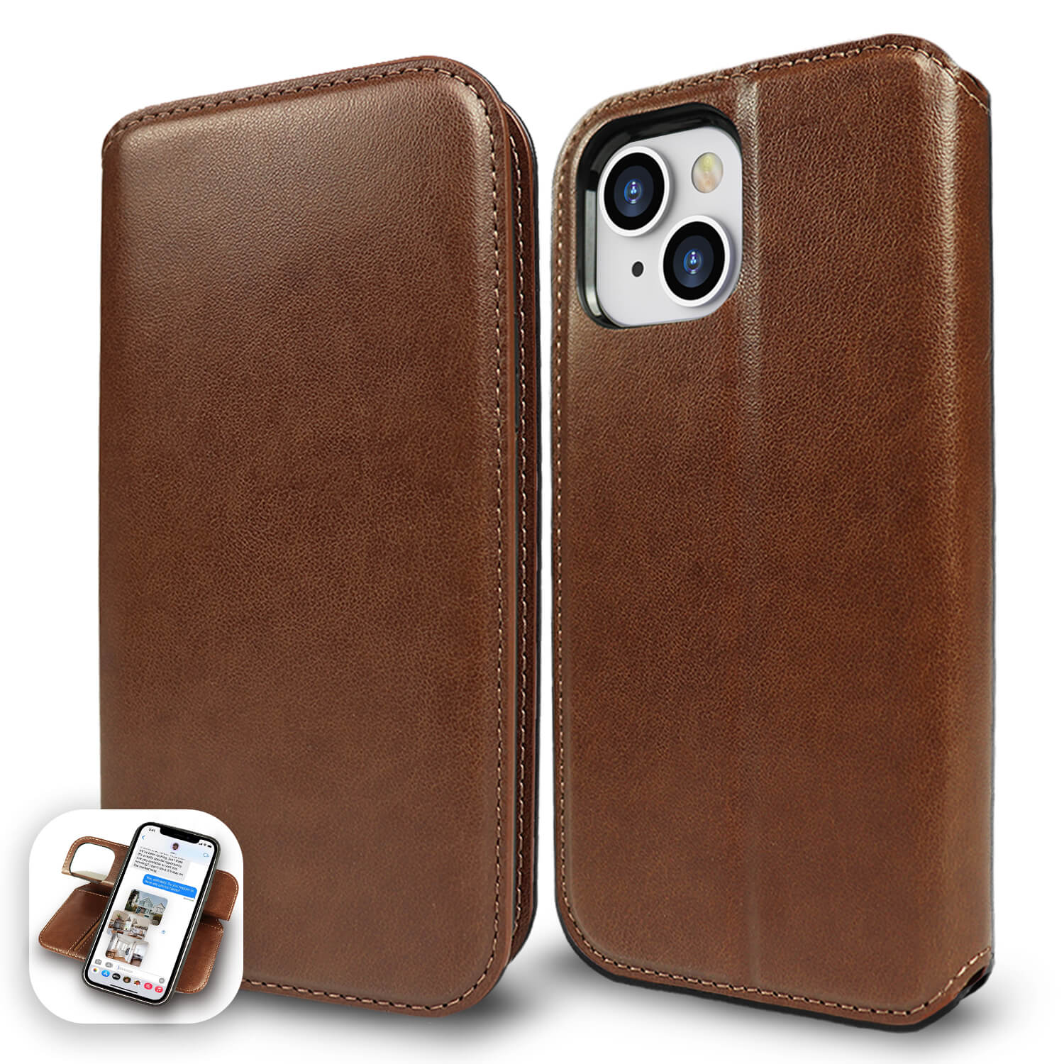 Tough On iPhone 14 Max Case Magnetic Fine Leather Detachable Brown