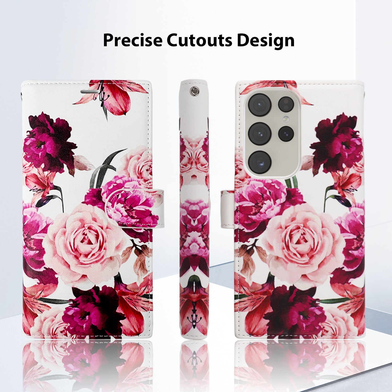 Tough On Samsung Galaxy S23 Ultra Flip Wallet Leather Case Rose Flower