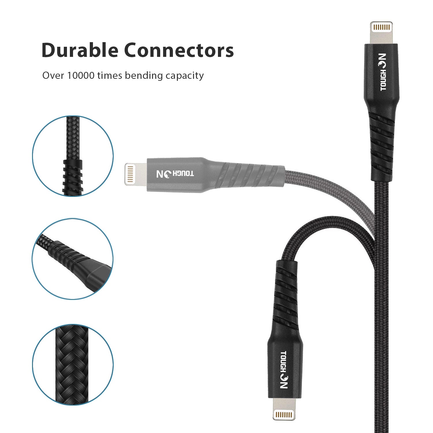 Tough on USB C to Lightning Cable 1m Black for iPhone & iPad Apple MFi Certified
