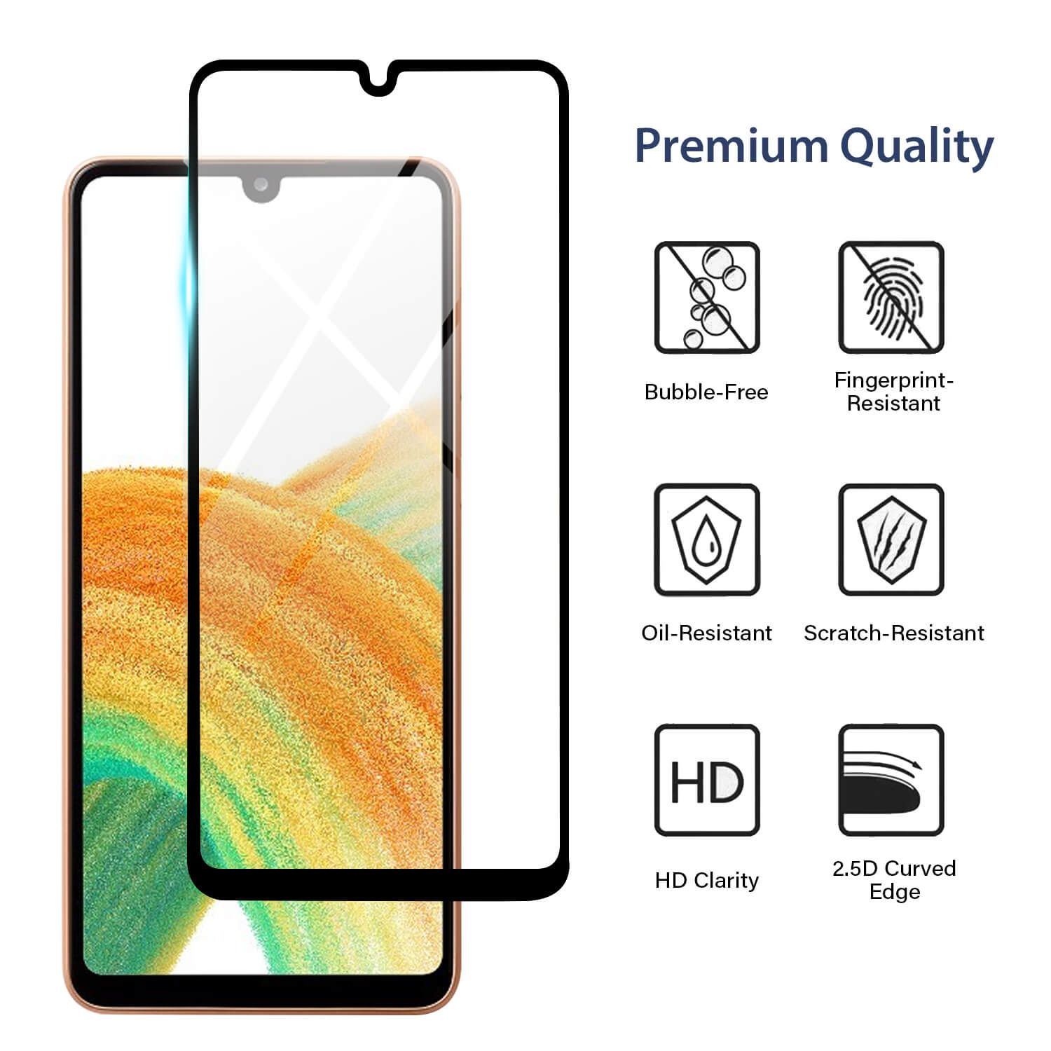 Tough On Samsung Galaxy A33 5G 2.5D Tempered Glass Screen Protector Black