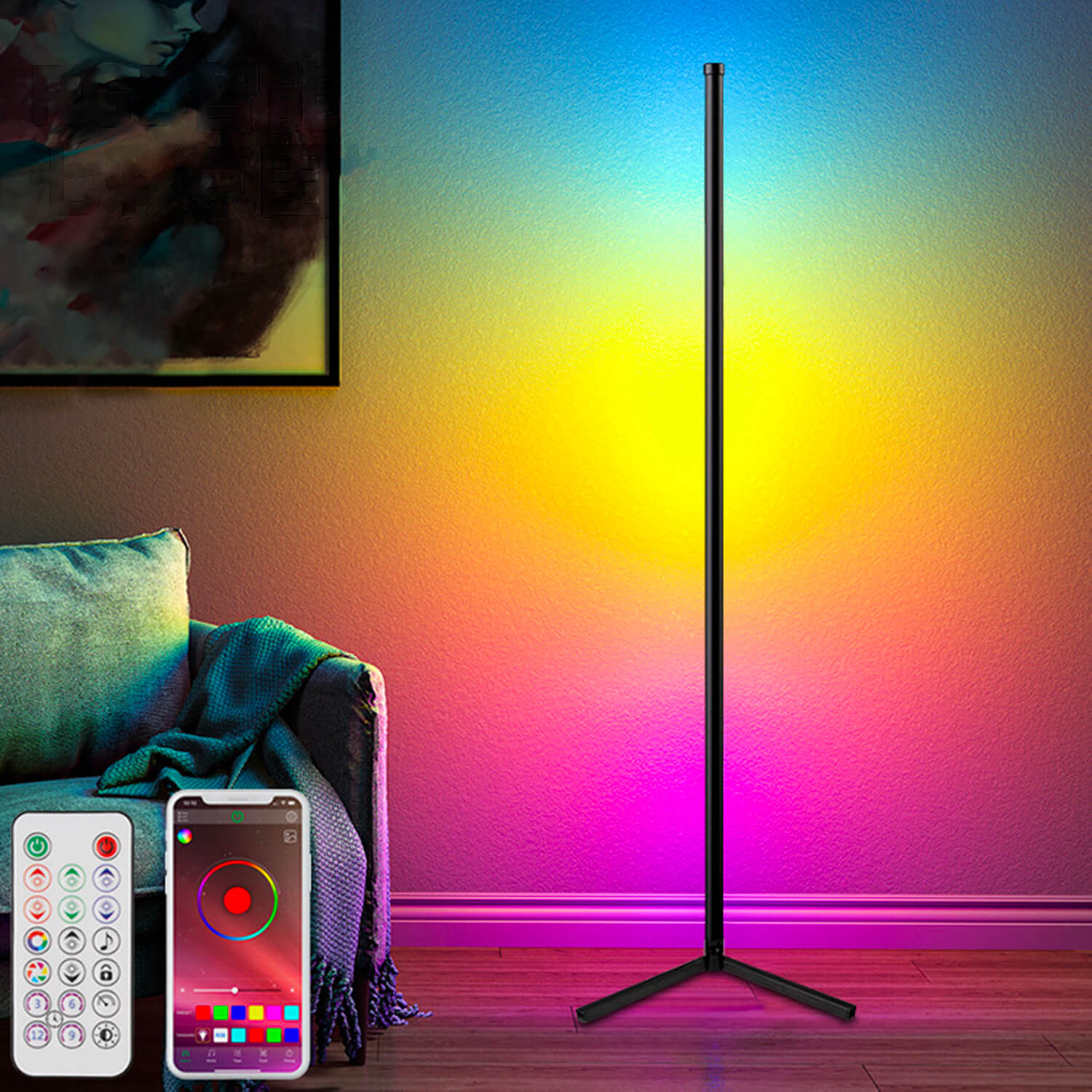 LED RGB Corner Floor Lamp with Remote & App Control 150cm