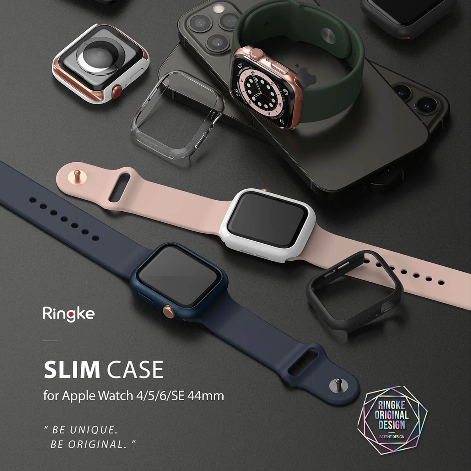 Ringke Apple Watch Series 6 / SE / 5 / 4 44mm Case Slim Clear & Dark Grey