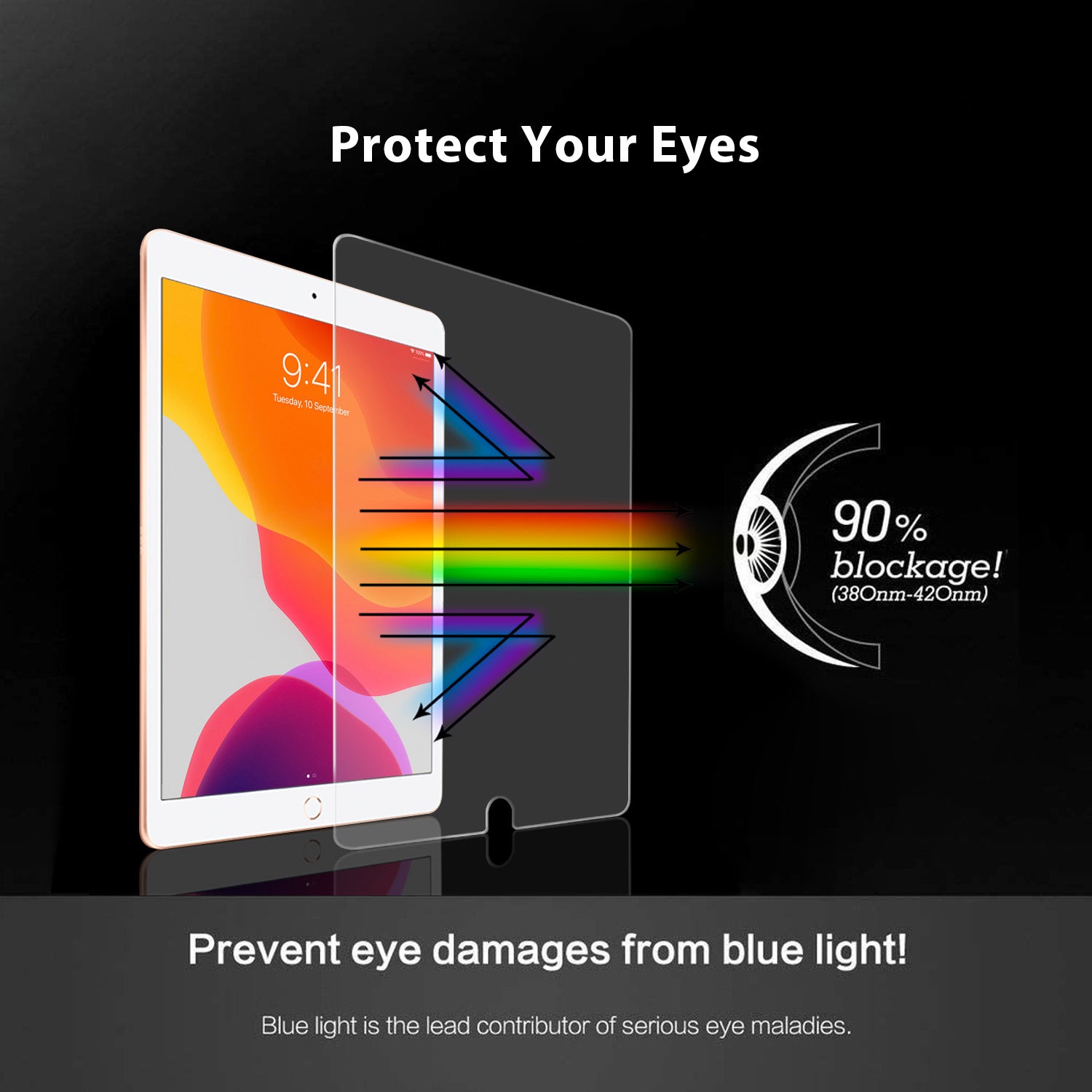 Tough On iPad Air / Air 2 9.7" Tempered Glass Anti Blue Light Screen Protector