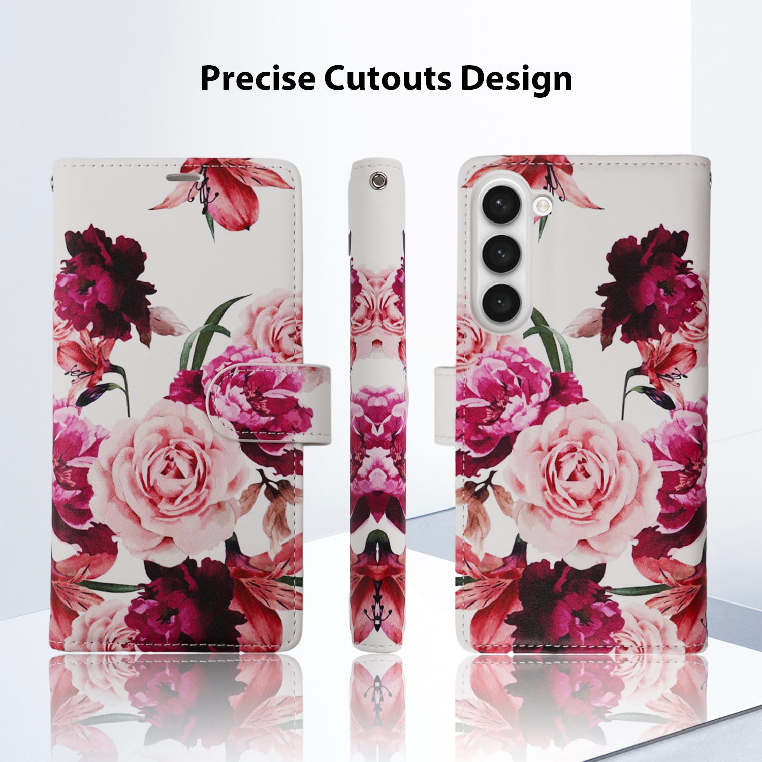 Tough On Samsung Galaxy S23 Flip Wallet Leather Case Rose Flower