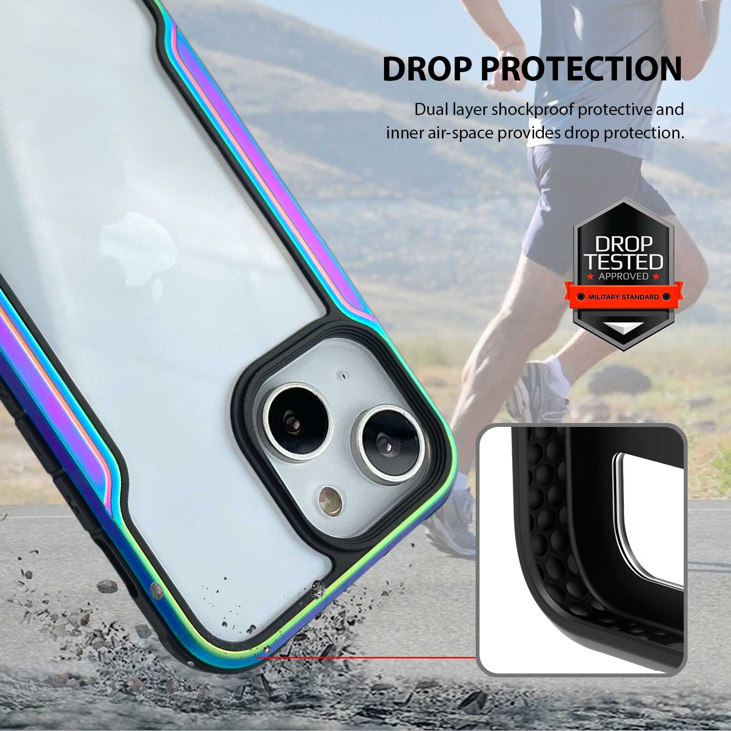 Tough On iPhone 14 Plus Case Iron Shield Iridescent with Black