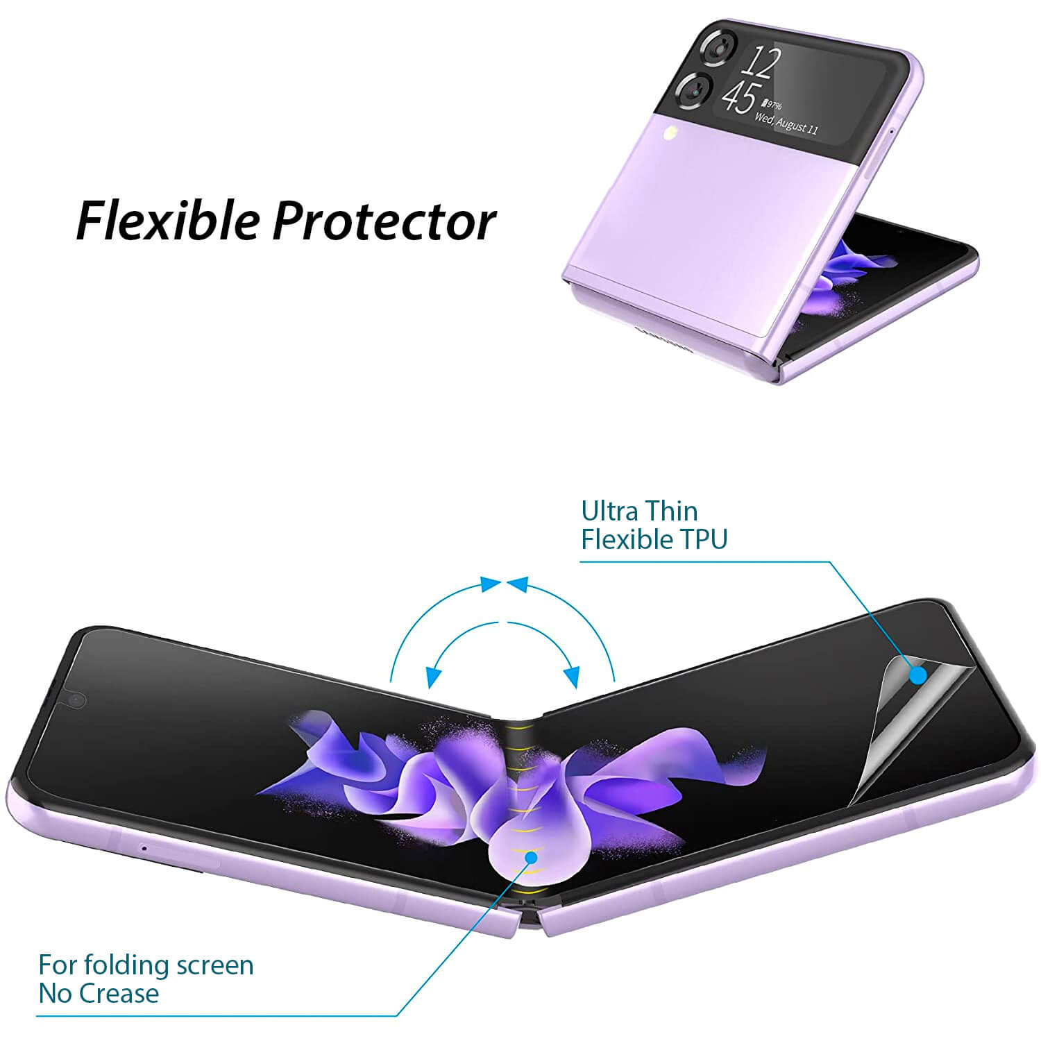 Tough On Samsung Galaxy Z Flip 3 Screen Protector Flexible TPU Full Set Clear