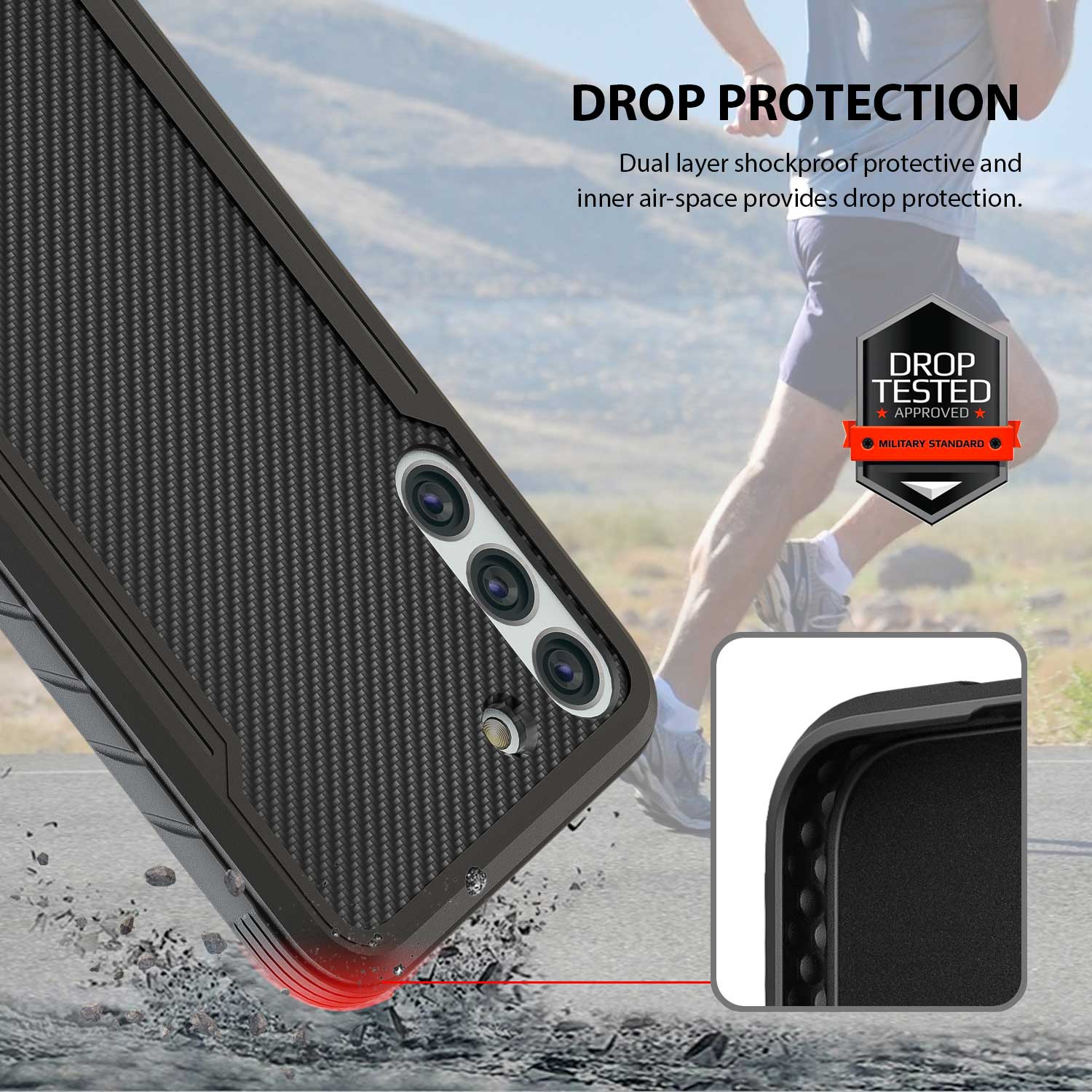 Tough On Samsung Galaxy S22 Case Iron Shield Carbon Fiber Black