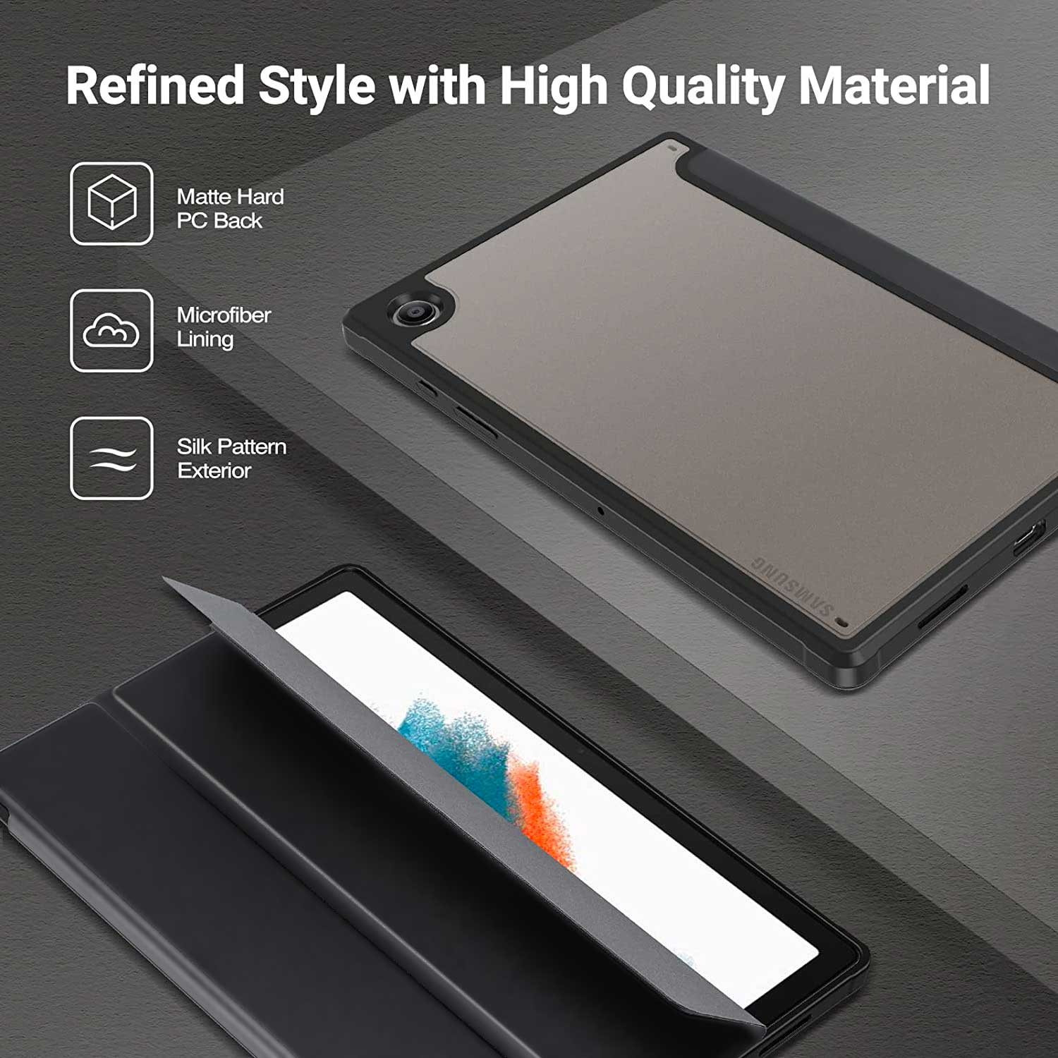 Tough On Samsung Galaxy Tab A8 Case Smart Cover Black