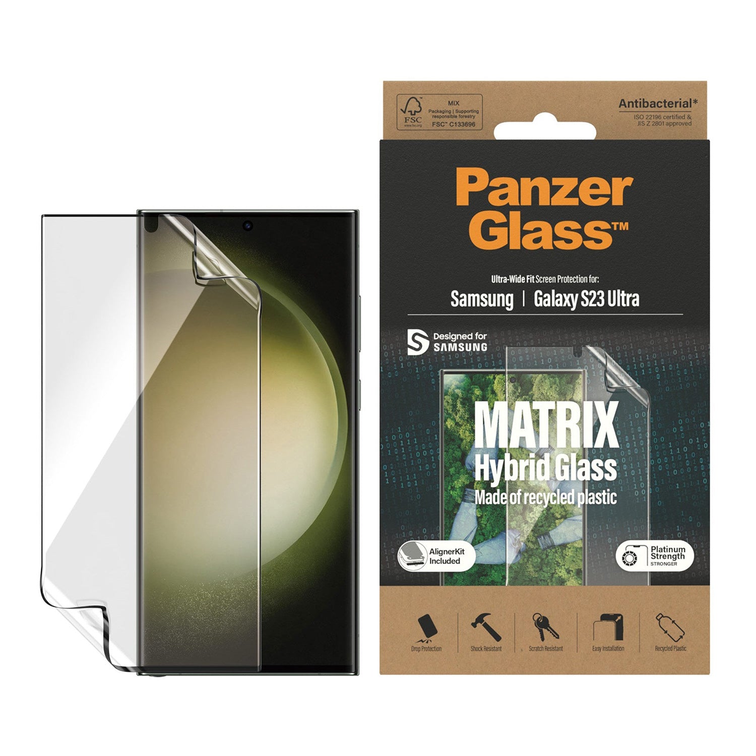 PanzerGlass Samsung Galaxy S23 Ultra Screen Protector Matrix Hybrid Glass with EasyAligner