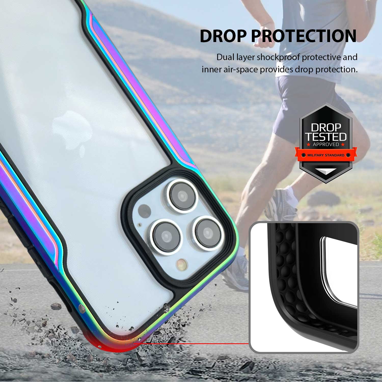 Tough On iPhone 14 Pro Case Iron Shield Iridescent with Black