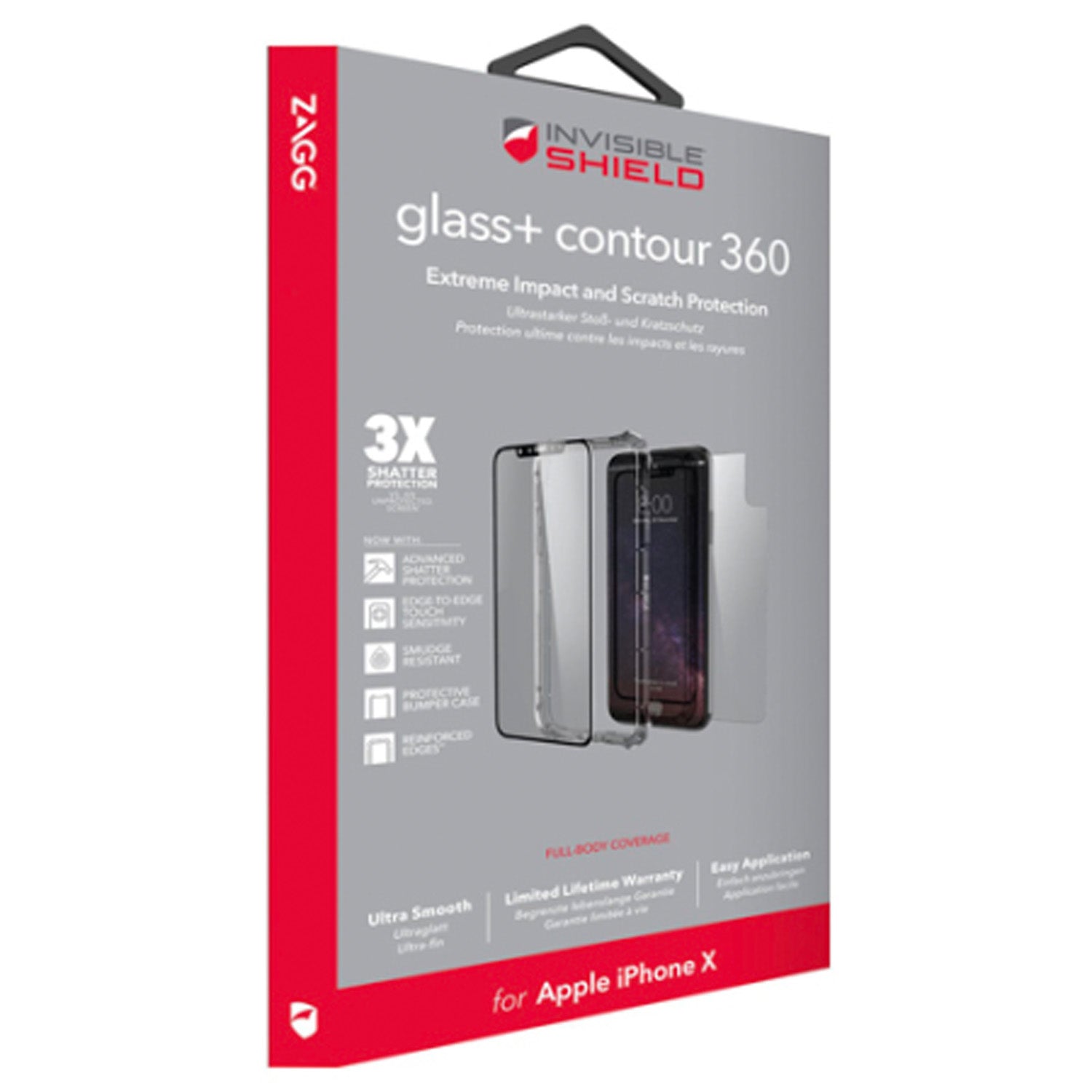 ZAGG InvisibleShield iPhone X 360 Protection Case + Glass Curve Screen Protector