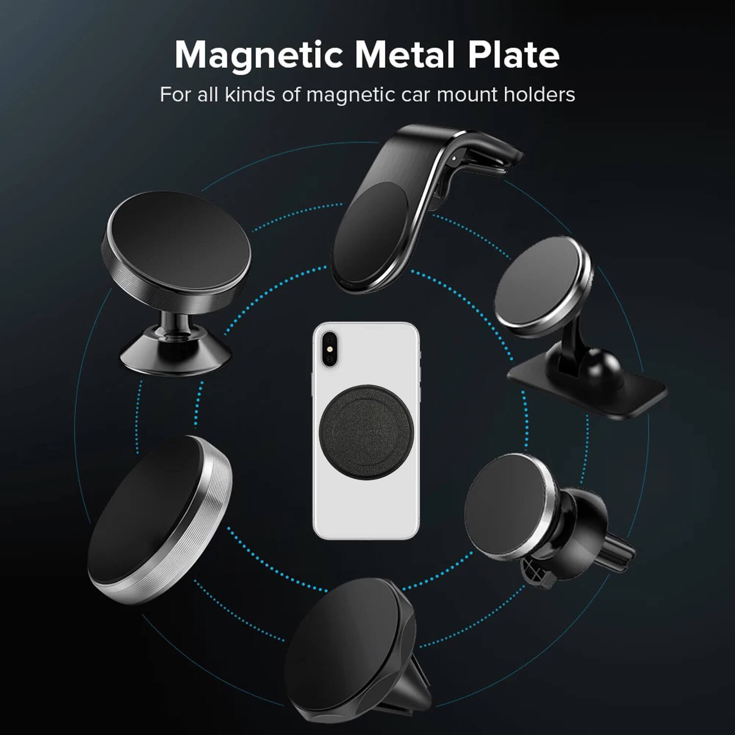 Tough On Universal Magnetic Metal Plate Car Mount for Phone Black (2 P