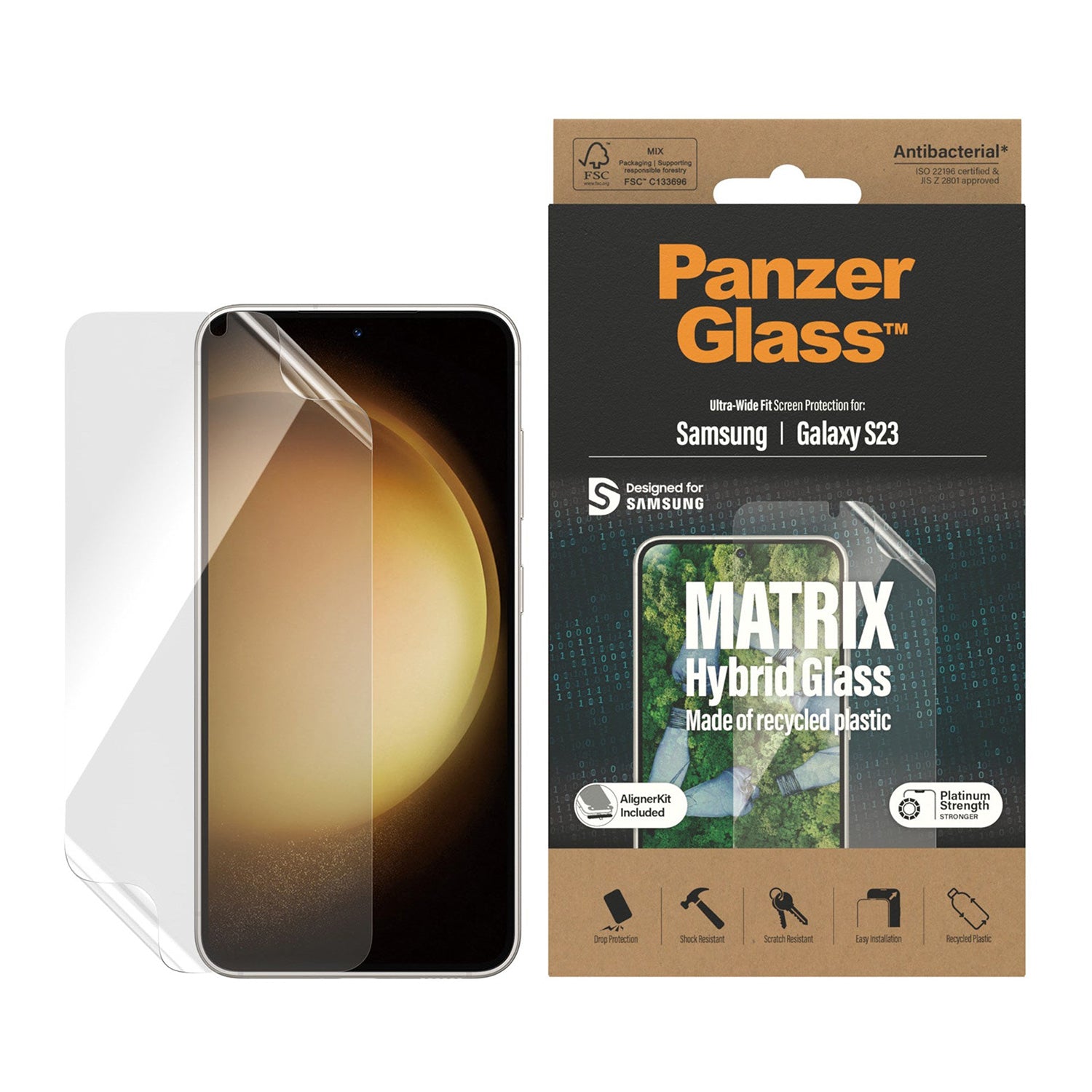 PanzerGlass Samsung Galaxy S23 Screen Protector Matrix Hybrid Glass with EasyAligner
