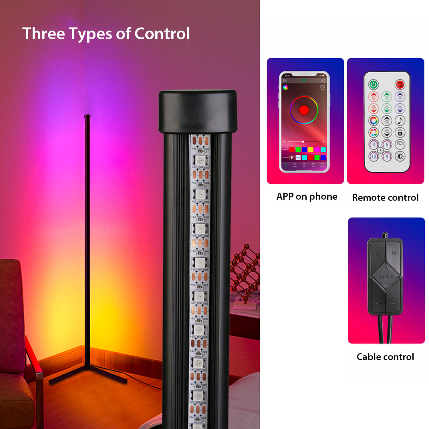LED RGBIC Corner Floor Lamp with Remote & App Control 150cm