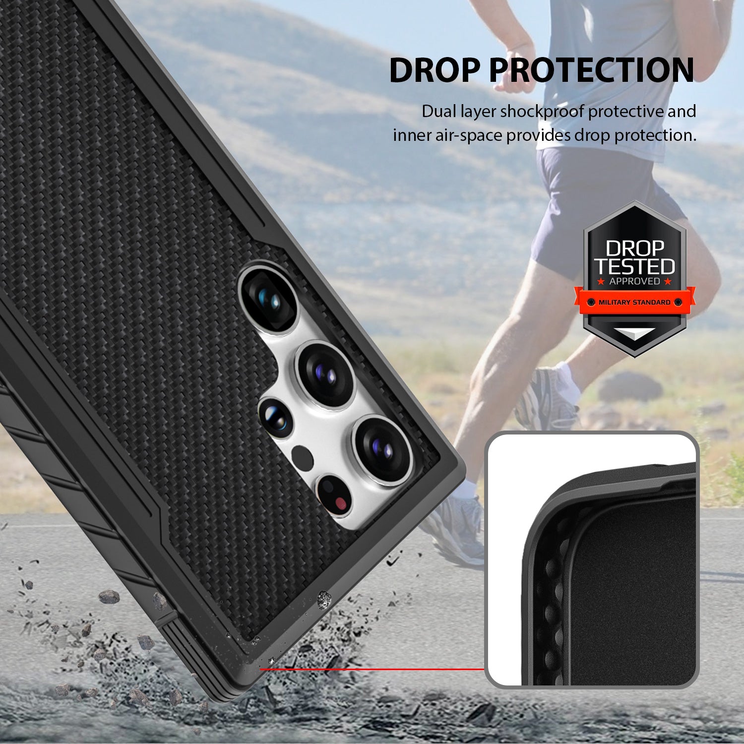 Tough On Samsung Galaxy S23 Ultra 5G Case Iron Shield Carbon Fiber