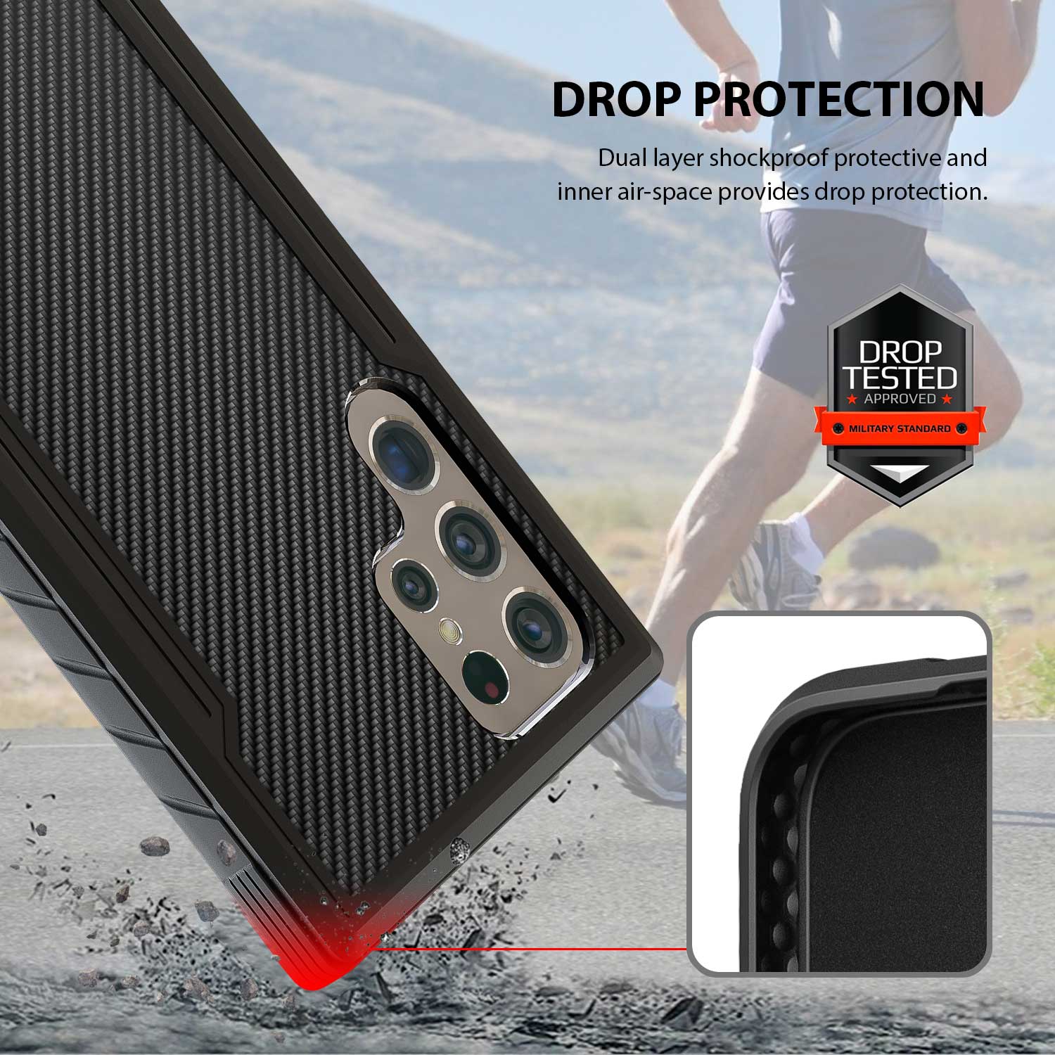 Tough On Samsung Galaxy S22 Ultra Case Iron Shield Carbon Fiber Black