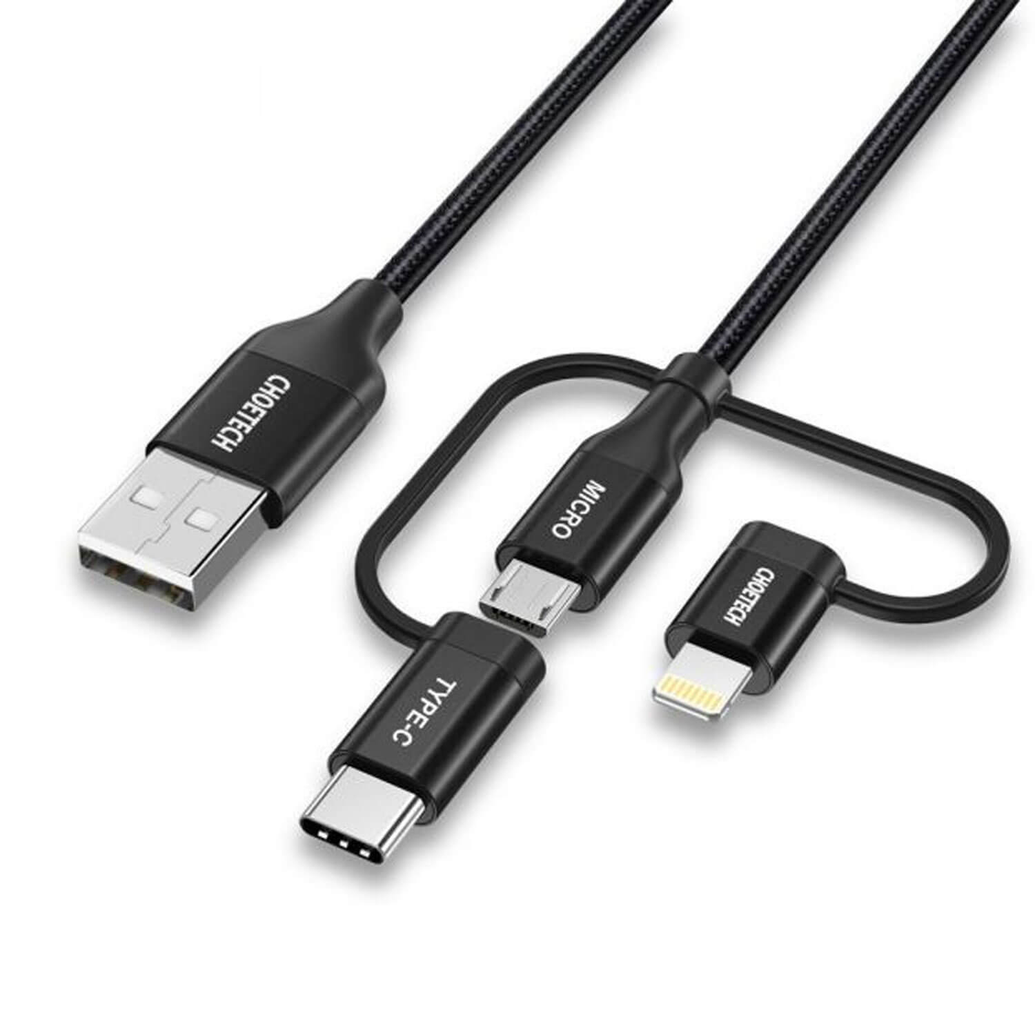 Choetech MFI Certified 3 in 1 Charging Cable Black