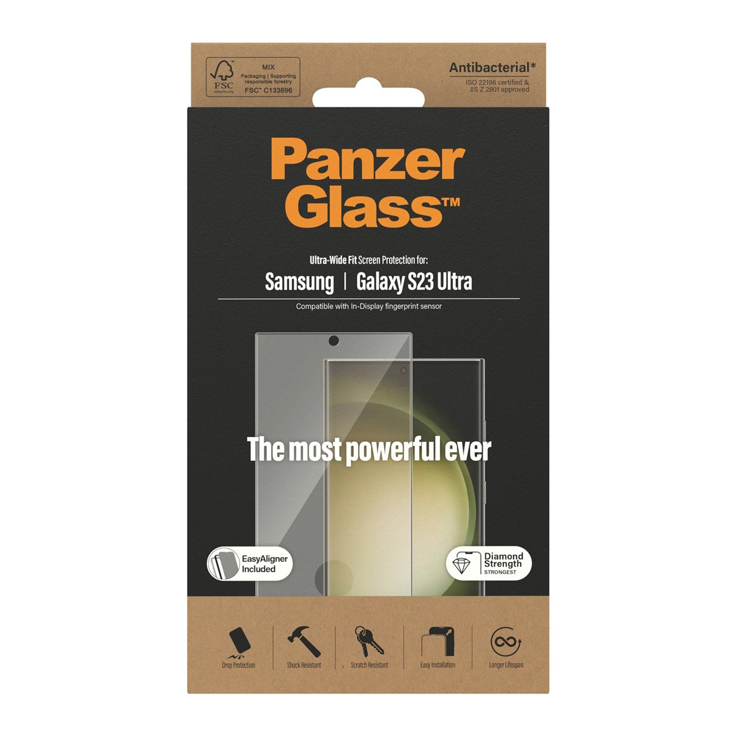 PanzerGlass Samsung Galaxy S23 Ultra Screen Protector Ultra-Wide Fit Antibacterial with Aligner