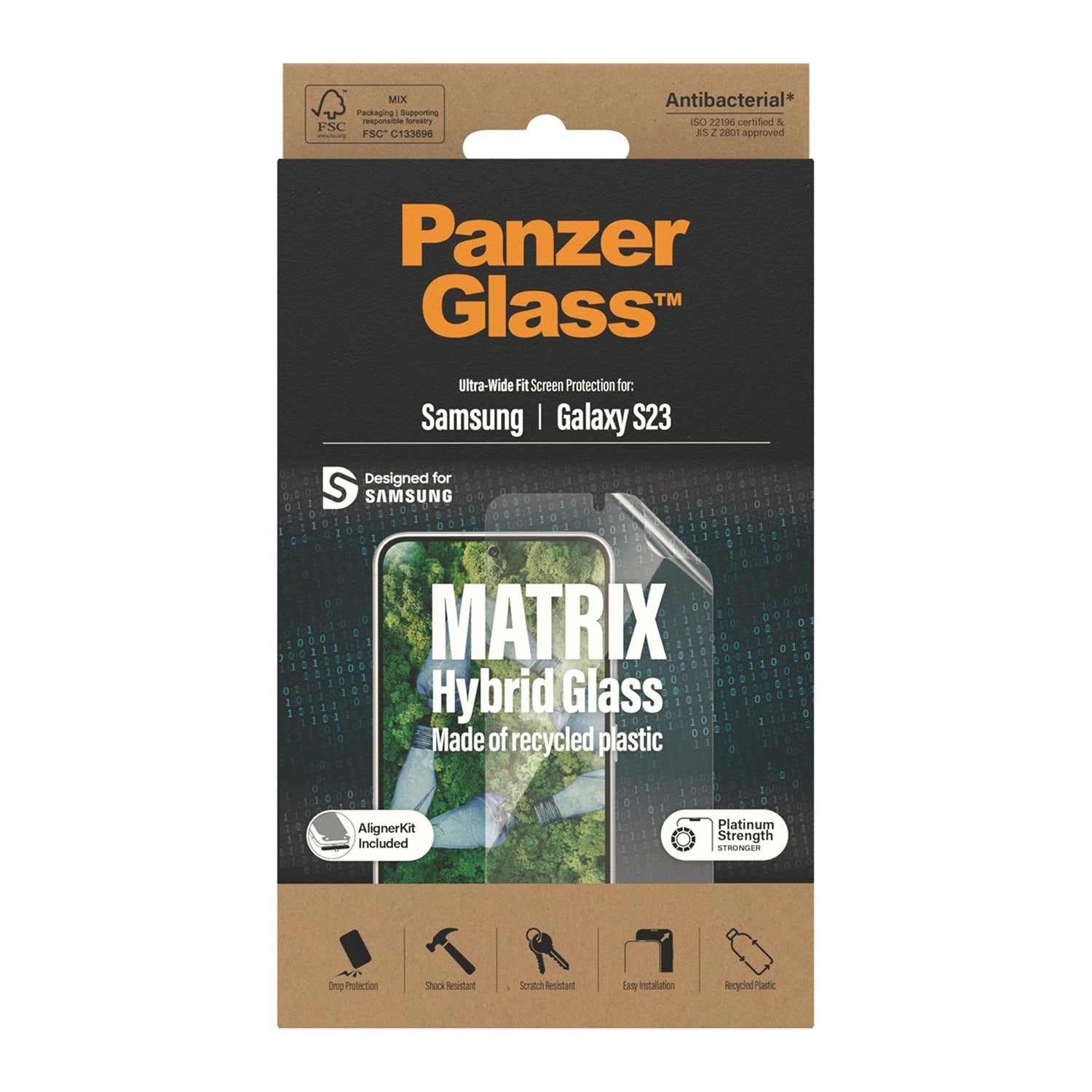 PanzerGlass Samsung Galaxy S23 Screen Protector Matrix Hybrid Glass with EasyAligner
