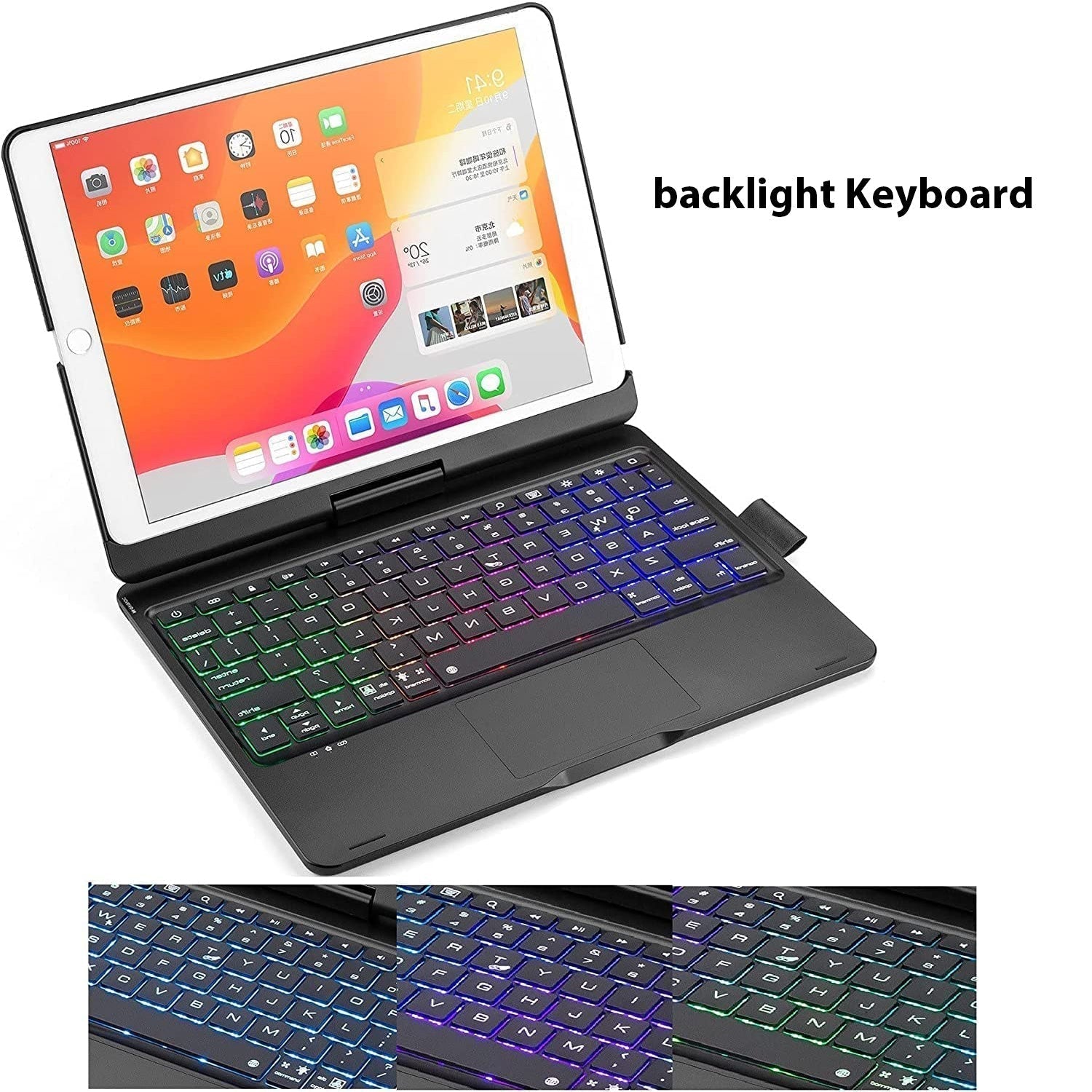 iPad 9 / 8 / 7th Gen 10.2 inch Case Bluetooth Keyboard Rotatable Cover Black