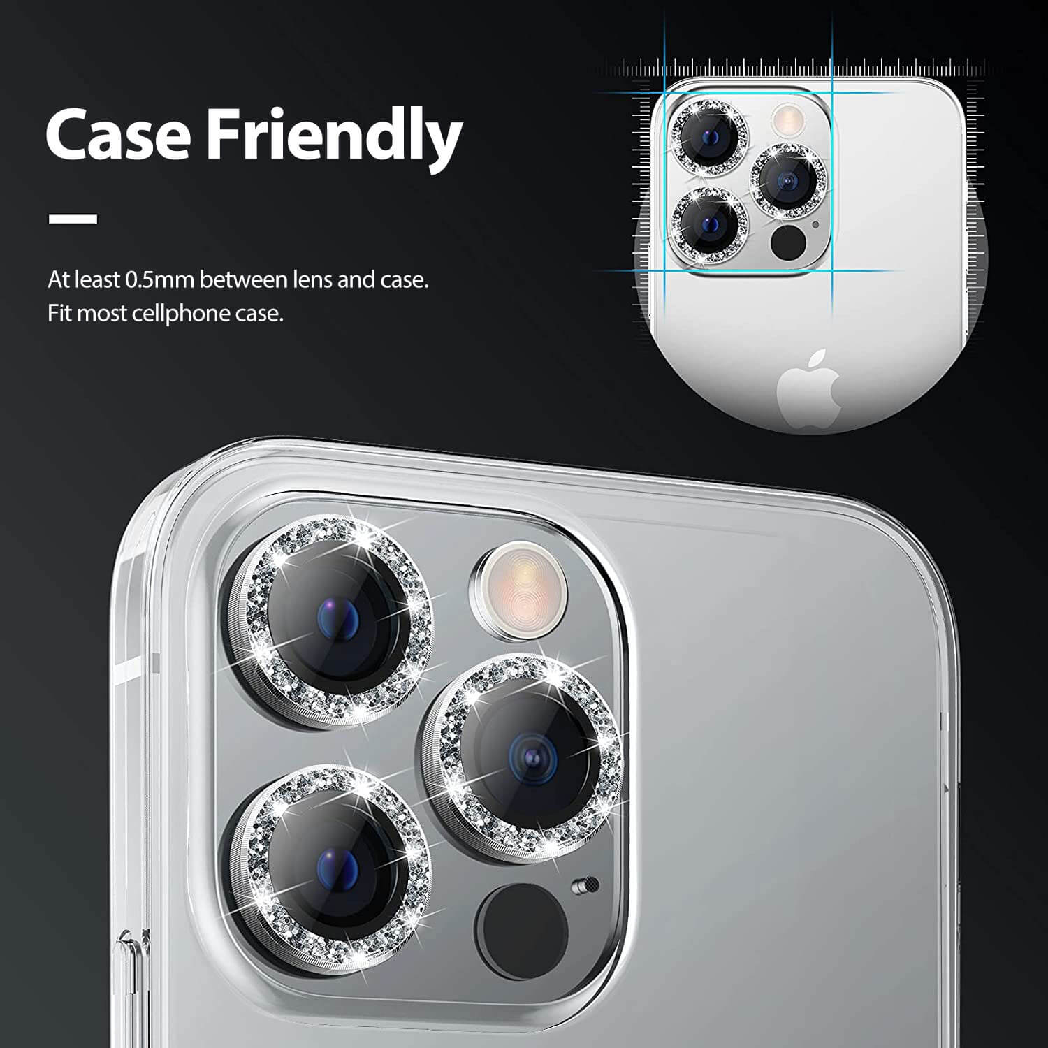 Tough On iPhone 13 Pro Camera Lens Protector Crystal Silver