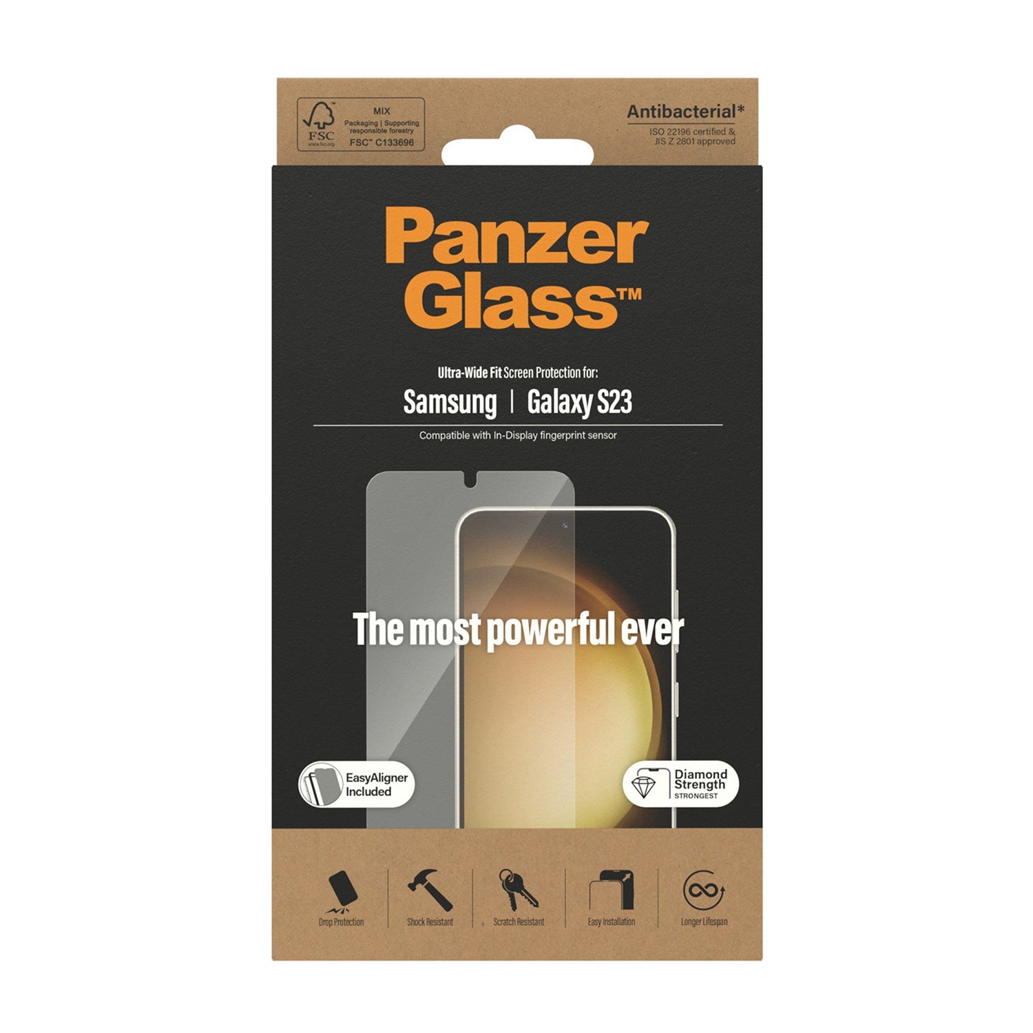 PanzerGlass Samsung Galaxy S23 Screen Protector Ultra-Wide Fit Antibacterial with Aligner