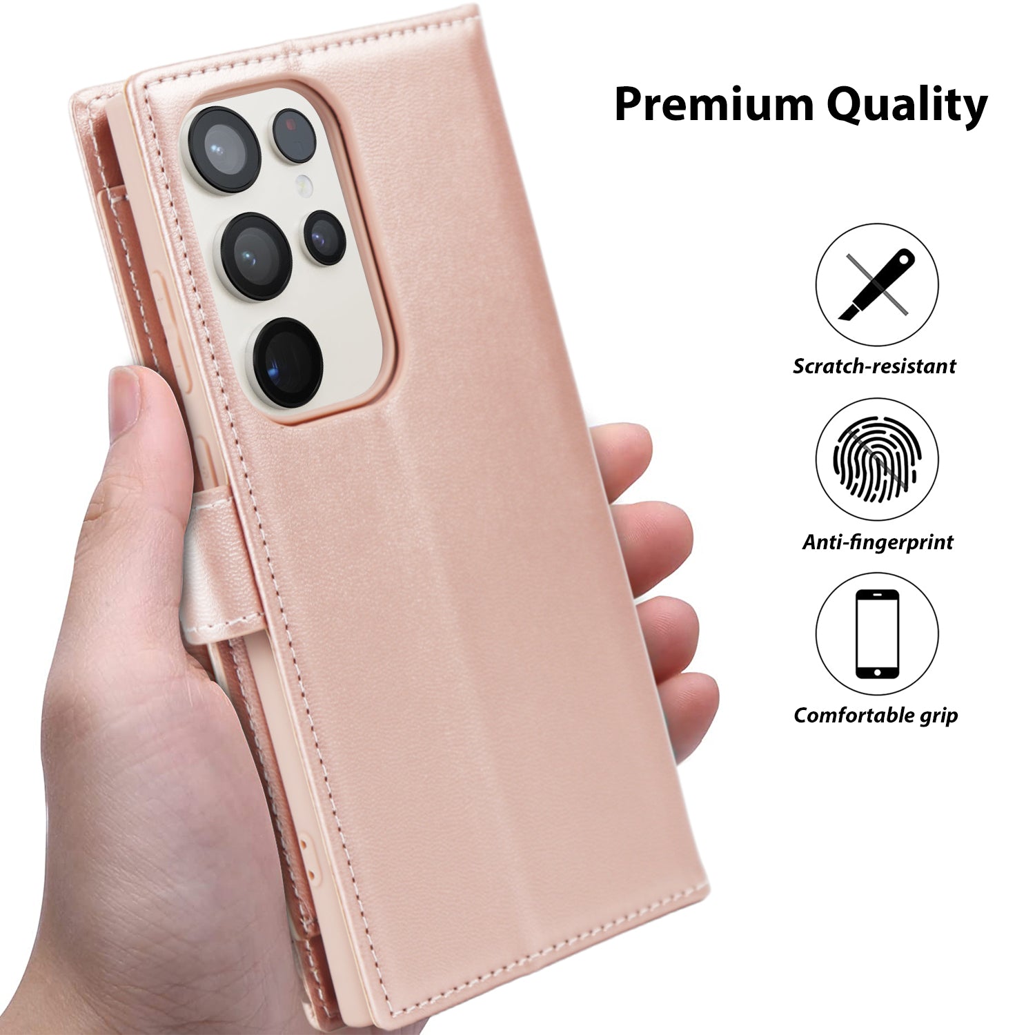 Tough On Samsung Galaxy S23 Ultra Flip Wallet Leather Case Rose Gold