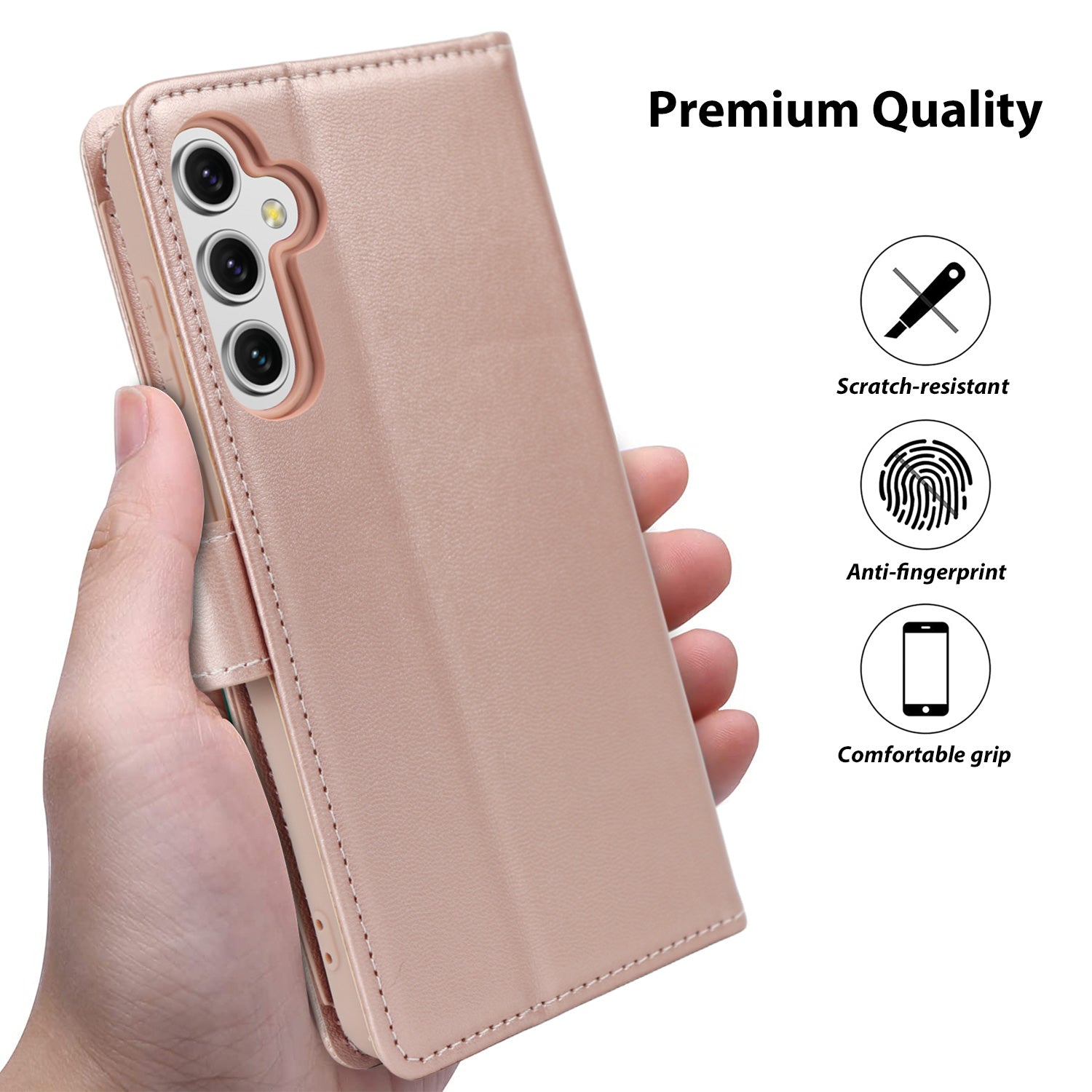 Tough On Samsung Galaxy A14 5G Flip Wallet Leather Case Rose Gold