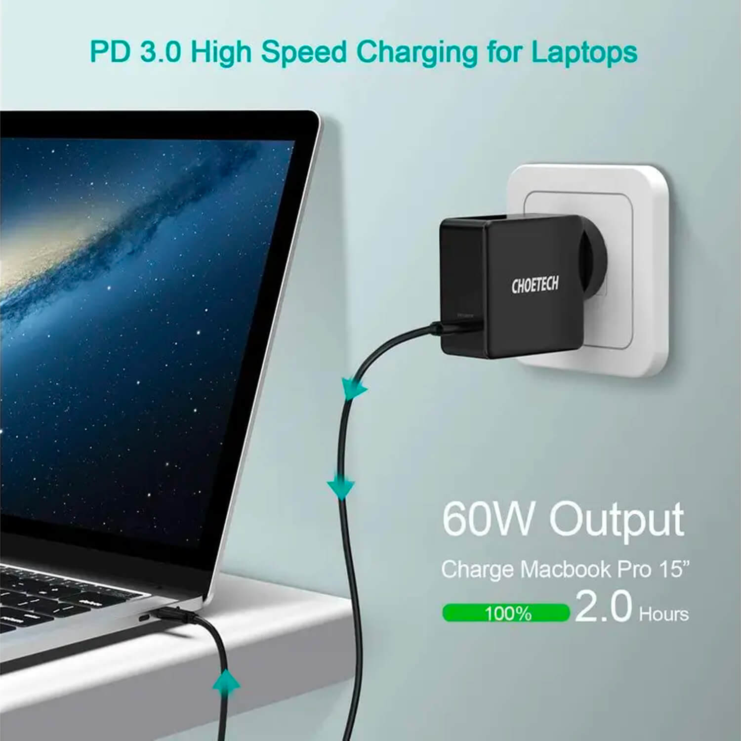 CHOETECH 60W USB-C PD Wall Charger Type C Fast Charge Power Adapter