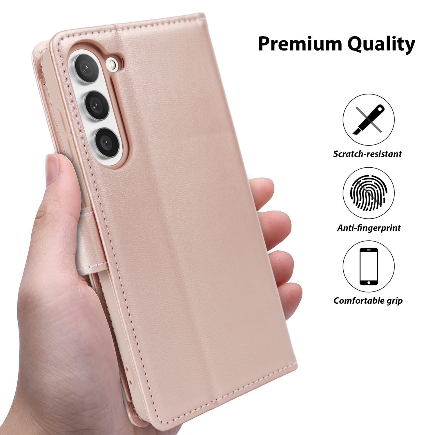 Tough On Samsung Galaxy S23 Plus Flip Wallet Leather Case Rose Gold