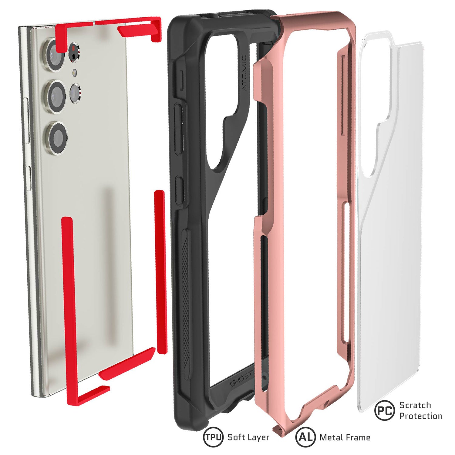 Ghostek Samsung Galaxy S23 Ultra Case Atomic Slim Aluminum Protection Pink