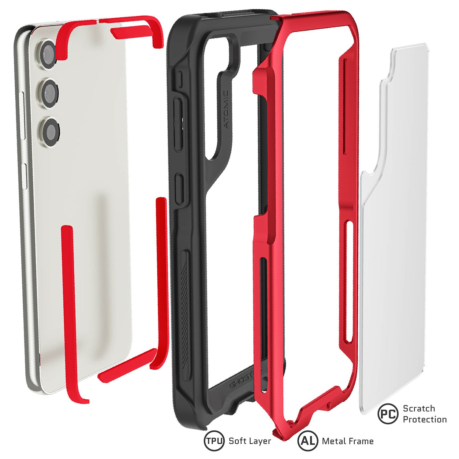 Ghostek Samsung Galaxy S23 Plus Case Atomic Slim Aluminum Protection Red
