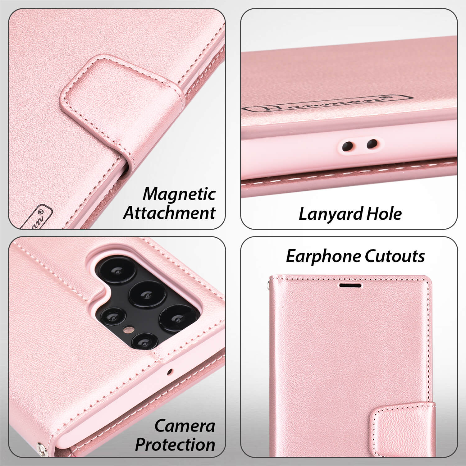 Hanman Samsung Galaxy S22 Ultra 5G Case Leather Rose Gold