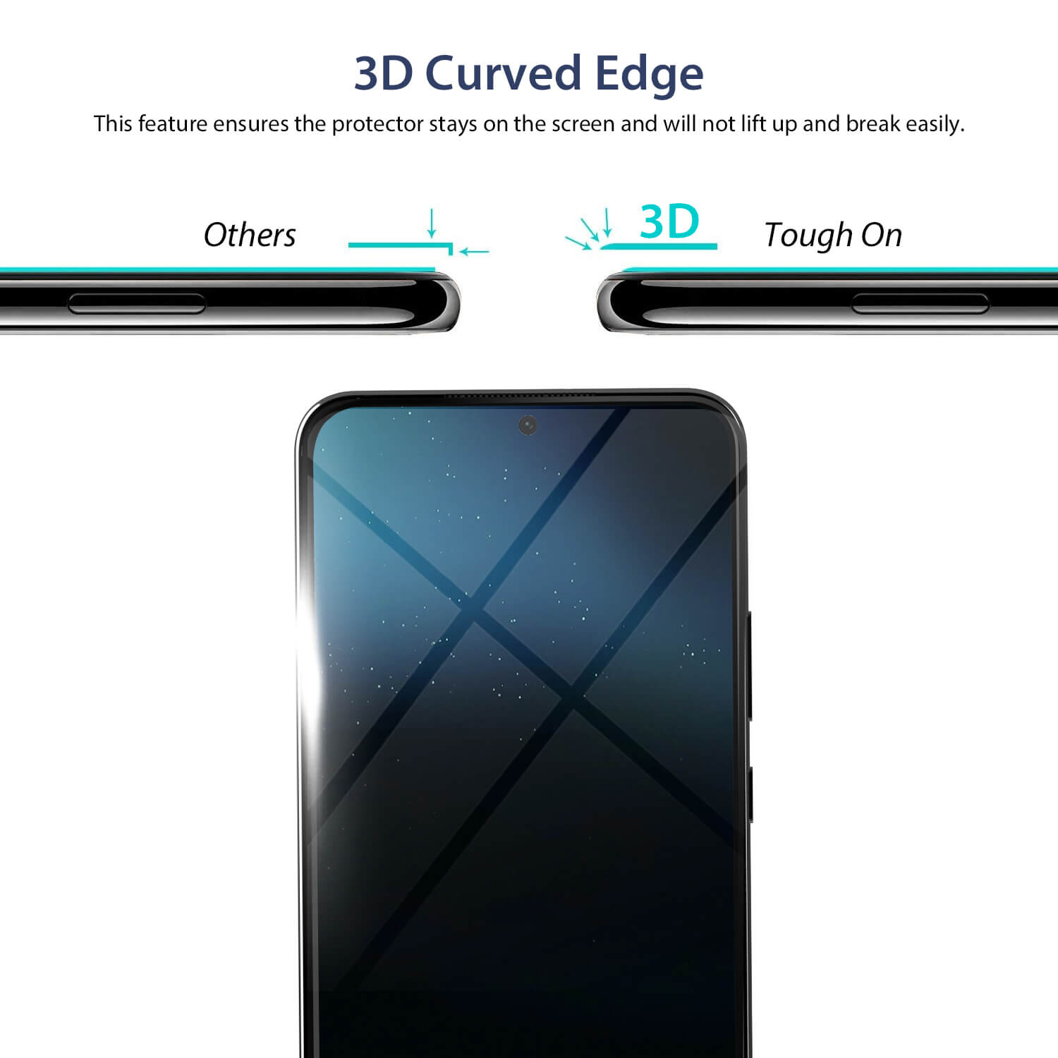 Tough On Samsung Galaxy S22 Plus 5G Full Tempered Glass Screen Protector Black