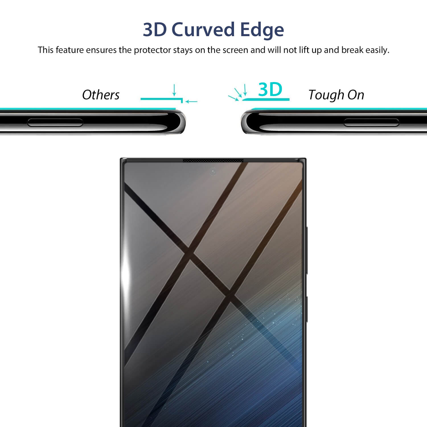 Tough On Samsung Galaxy S22 Ultra 5G Full Tempered Glass Screen Protector Black