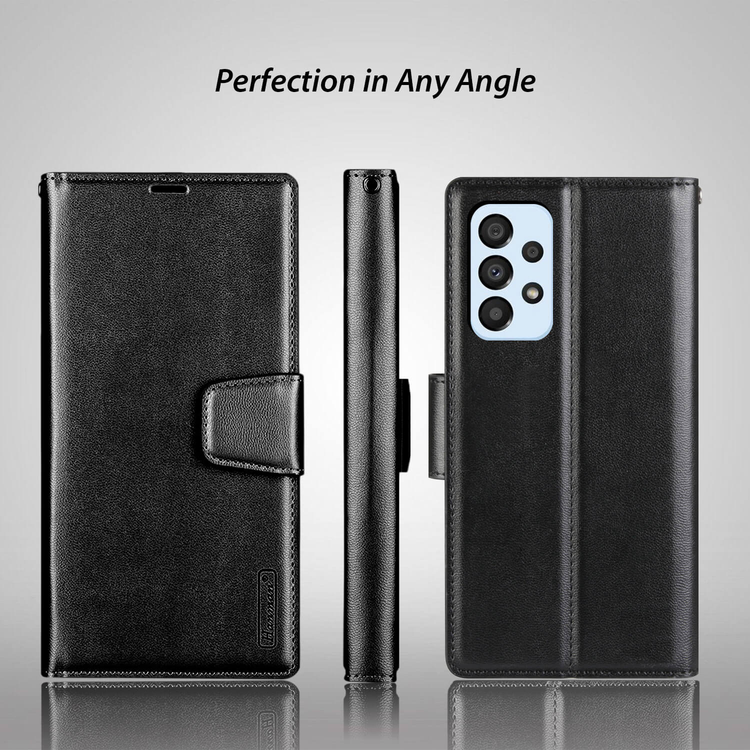 Hanman Samsung Galaxy A23 4G Leather Case Wallet Black